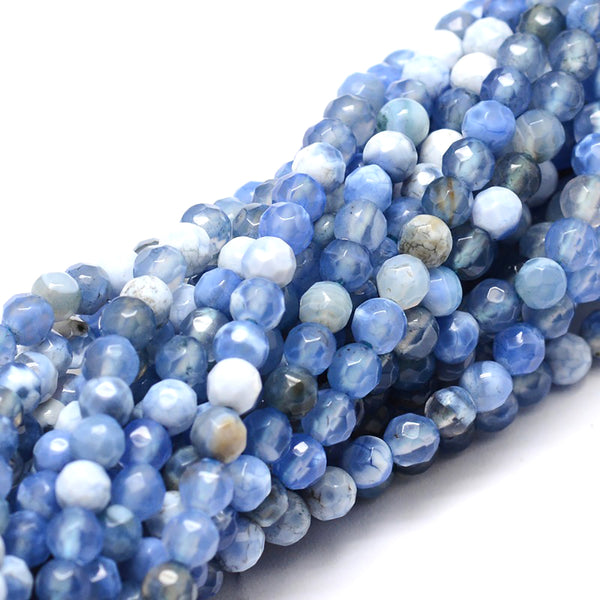 Perles d'Agate Naturelle à Facettes 4mm - Bleu Bleuet - 1 Rang 92 Perles - BD1162