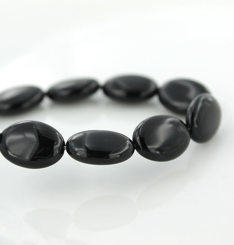 Oval Agate Beads 10mm - Black - 1 Strand 28 Beads - BD007