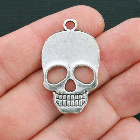 2 Skull Antique Silver Tone Charms - SC4007