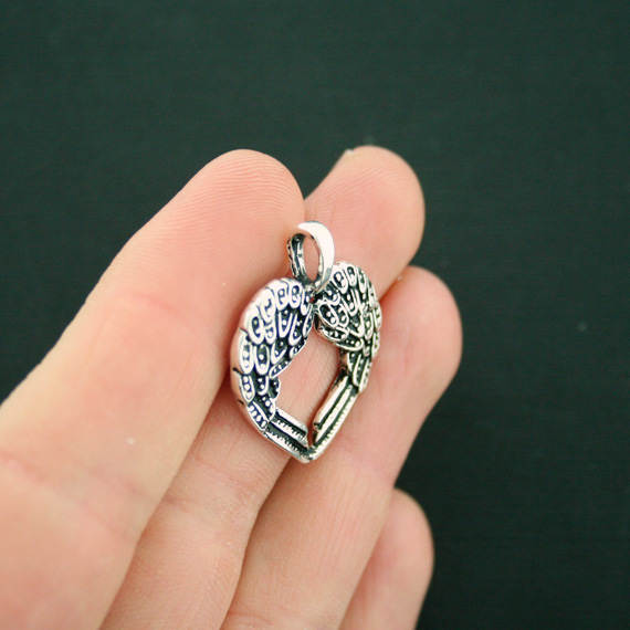 4 Angel Wings Heart Antique Silver Tone Charms - SC6105