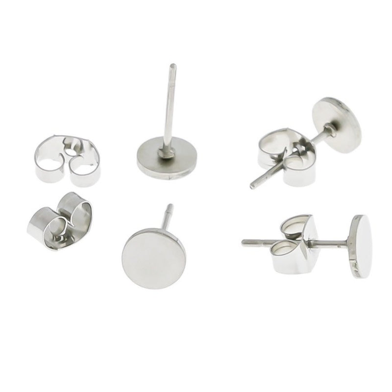 Stainless Steel Earrings - Flat Round Studs - 6mm x 1mm - 2 Pieces 1 Pair - ER259