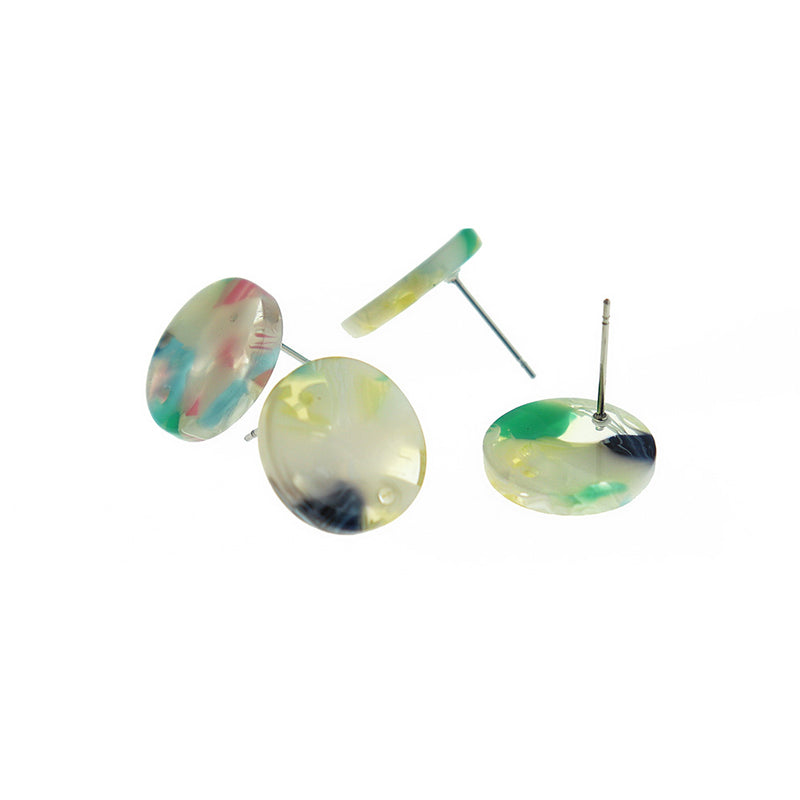 Boucles d'oreilles en acier inoxydable en résine - Pastel Rainbow Swirl Studs With Hole - 15,5 mm x 2,5 mm - 2 pièces 1 paire - ER487