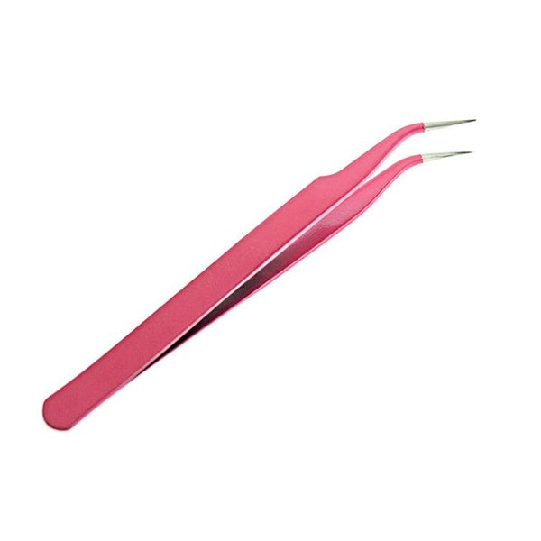 Stainless Steel Pink Enamel Curved Beading Tweezers - TL082