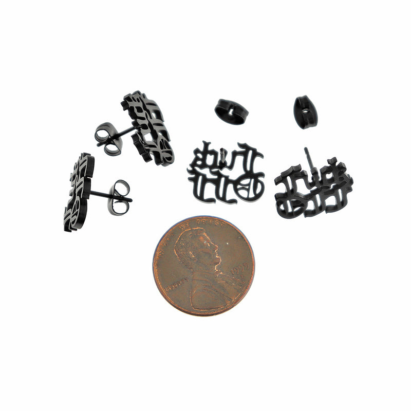 Black Tone Stainless Steel Earrings - F*ck Off Studs - 15mm - 2 Pieces 1 Pair - ER943