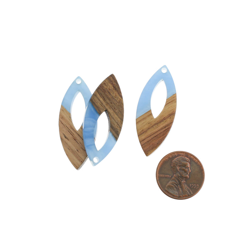 Marquise Natural Wood and Blue Resin Charm 38mm - WP400
