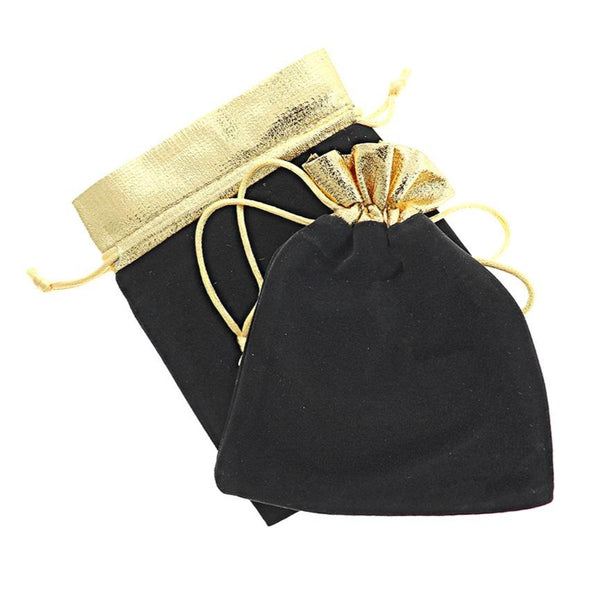 2 Velvet Drawstring Bags 14cm x 11cm Black Jewelry Pouch - TL053
