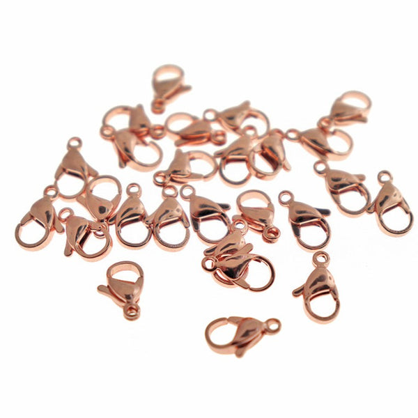 Rose Gold Stainless Steel Lobster Clasps 12mm x 5mm - 10 Clasps - FF269