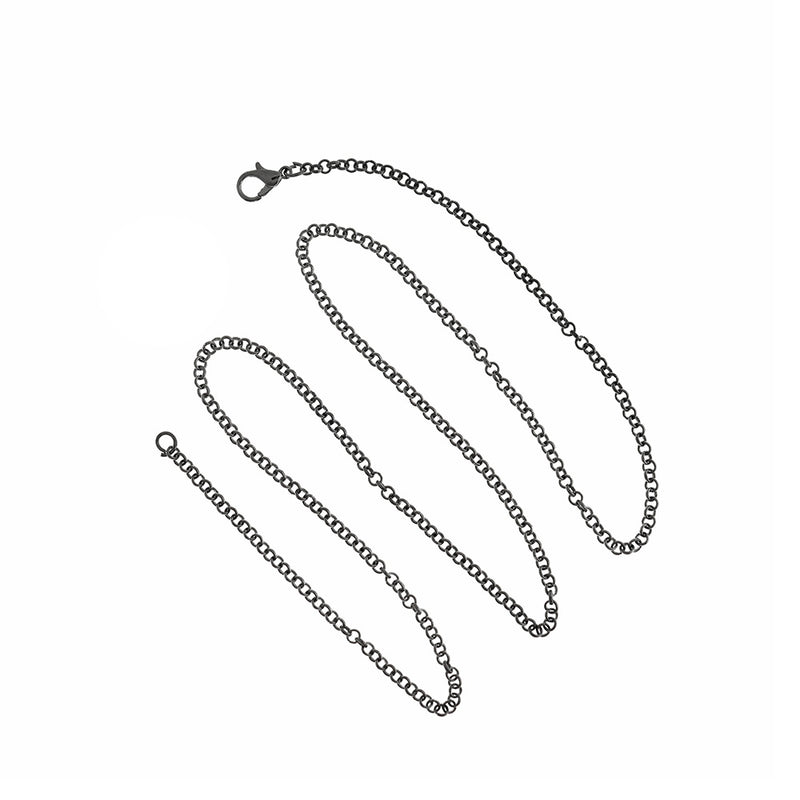 Gunmetal Tone Rolo Chain Necklaces 34" - 3mm - 10 Necklaces - N489