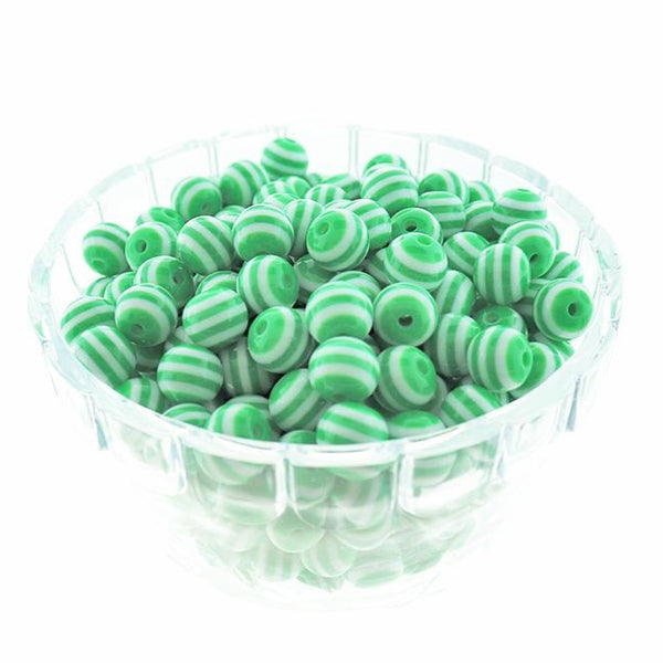 Perles Rondes en Résine 10mm - Vert et Blanc - 25 Perles - BD2128