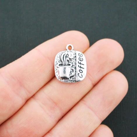 4 Coffee Antique Silver Tone Charms - SC4754