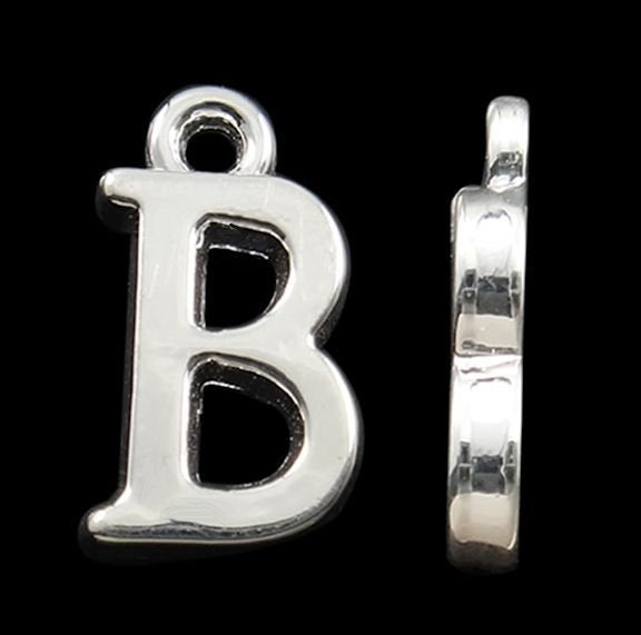 BULK 20 Letter B Alphabet Silver Tone Charms - SC2337