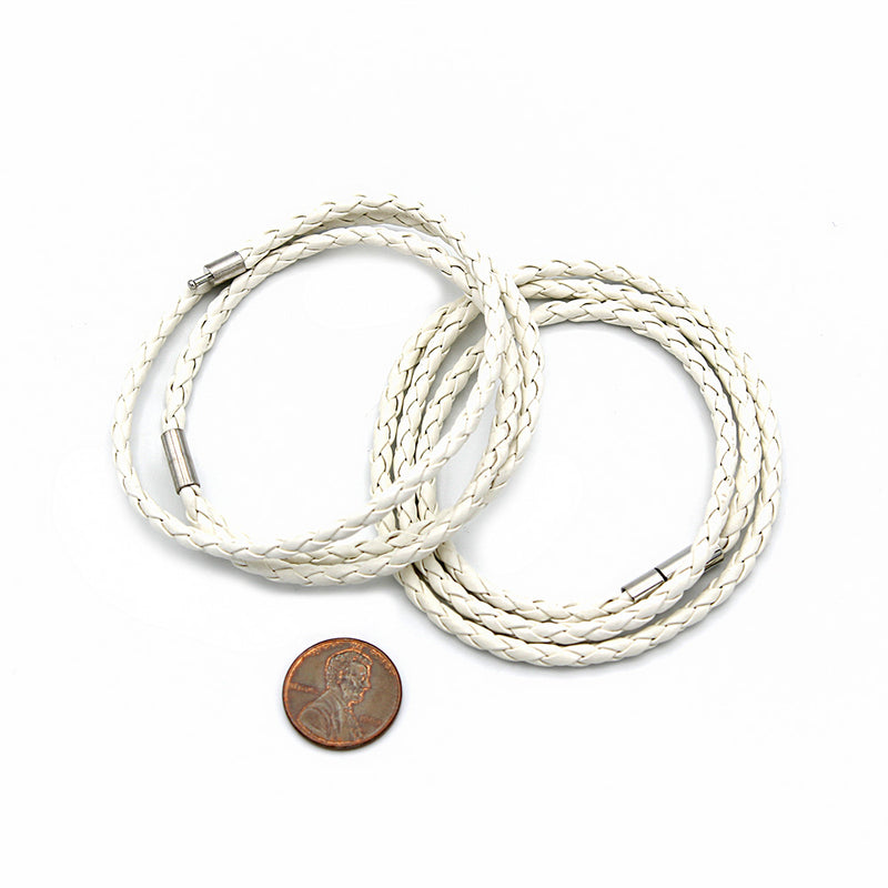 Bracelet Wrap Simili Cuir Blanc 23.2" - 4mm - 1 Bracelet - N716