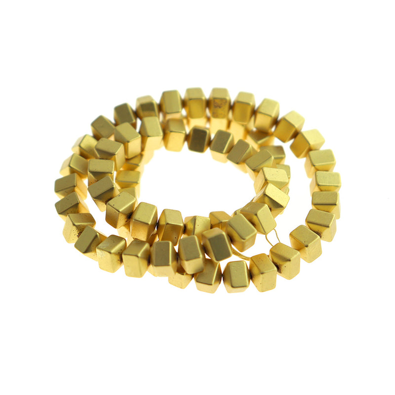 Cube Hematite Beads 6mm x 6mm - Gold - 1 Strand 70 Beads - BD1183