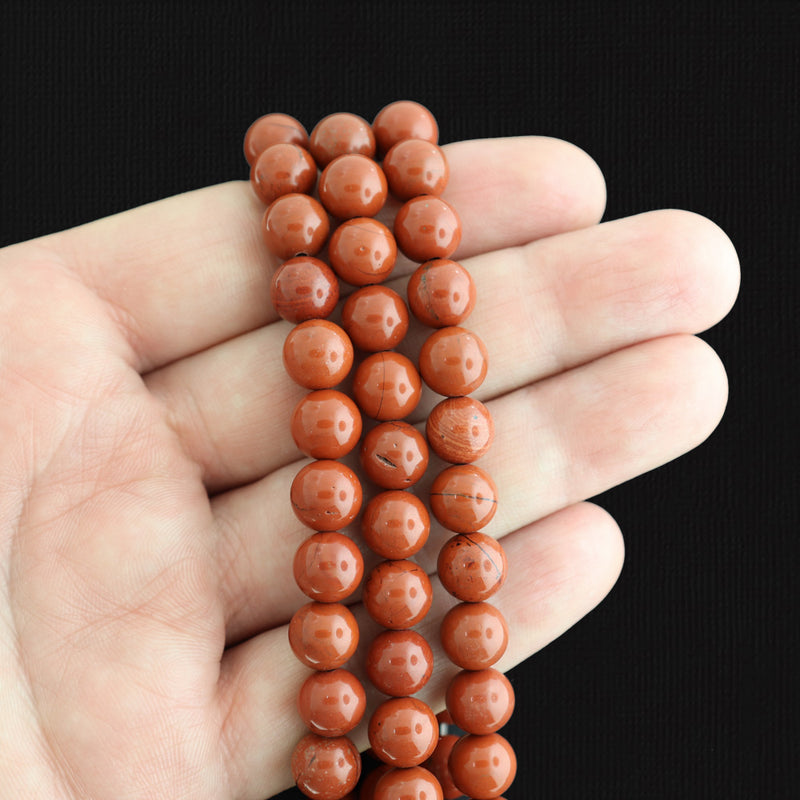 Round Natural Red Jasper Beads 8mm - Brick Red with Black Vein - 1 Strand 49 Beads - BD1608