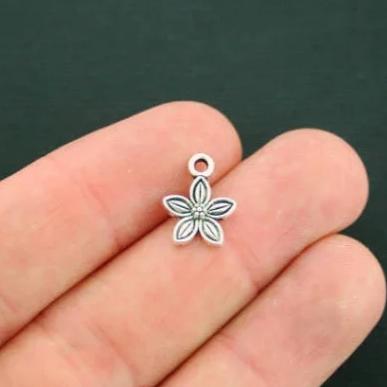 18 Flower Antique Silver Tone Charms - SC747