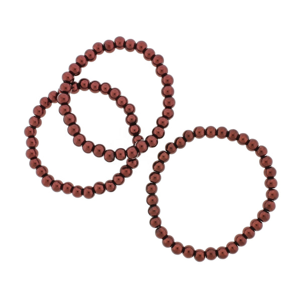 Round Glass Bead Bracelets 6mm - 55mm - Coconut Brown - 5 Bracelets - BB239
