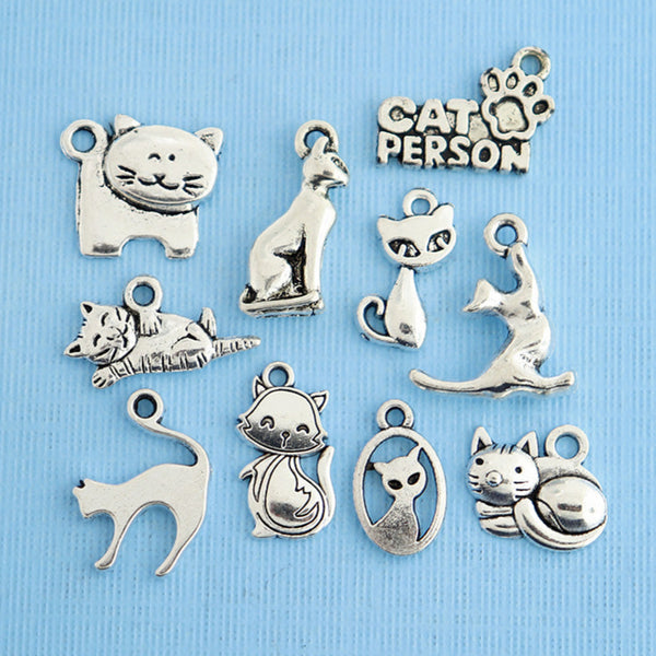 Cat Charm Collection Ton argent antique 10 breloques différentes - COL025