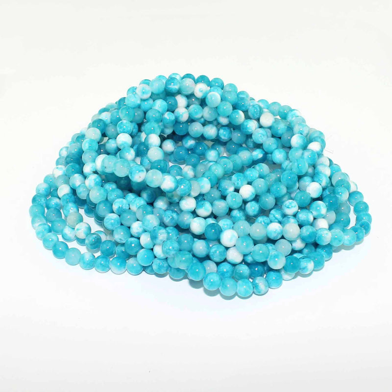 Round Natural Jade Beads 6mm - Sky Blue and White - 1 Strand 66 Beads - BD982