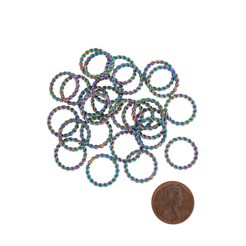 Electroplated Rainbow Jump Rings 15.5mm x 2mm - Closed 12 Gauge Braided Texture - 10 Rings - J185