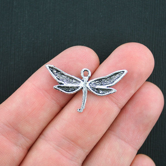 8 Dragonfly Antique Silver Tone Charms - SC3501
