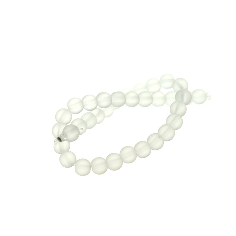 Perles rondes en verre de mer de culture 6 mm - Blanc givré - 1 rang 32 perles - U222