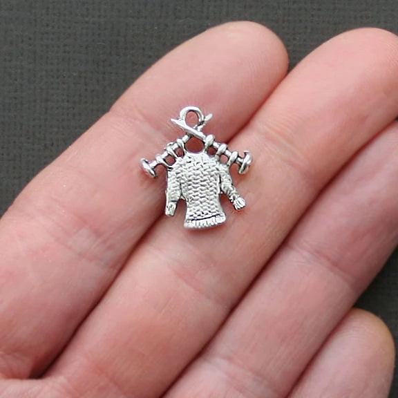 BULK 50 Knitting Antique Silver Tone Charms 2 Sided - SC1892