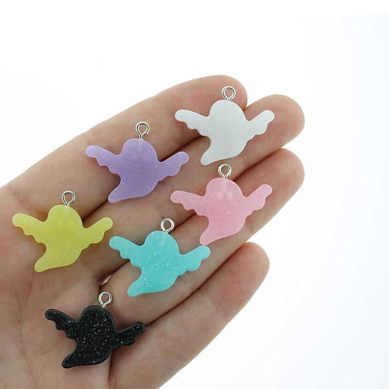 4 Assorted Ghost Glitter Resin Charms - K073