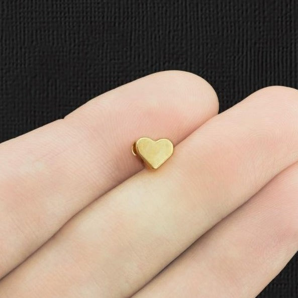 Heart Spacer Beads 7mm x 6mm - Gold Tone - 50 Beads - GC1181