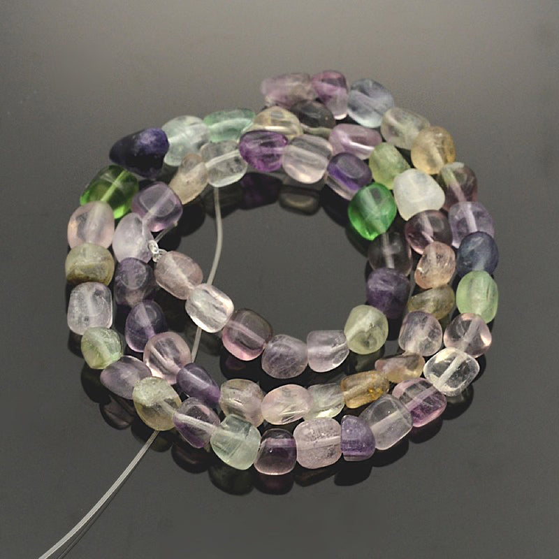 Nugget Natural Fluorite Beads 6mm - Purples and Greens - 1 Strand 58 Beads - BD879