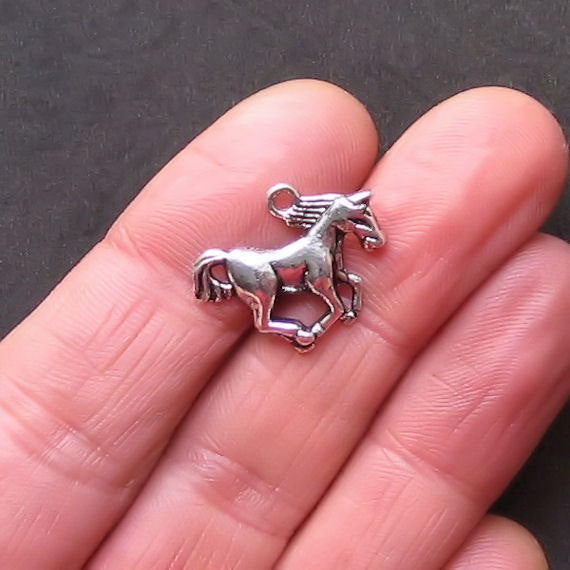 6 Galloping Horse Antique Silver Tone Charms - SC768