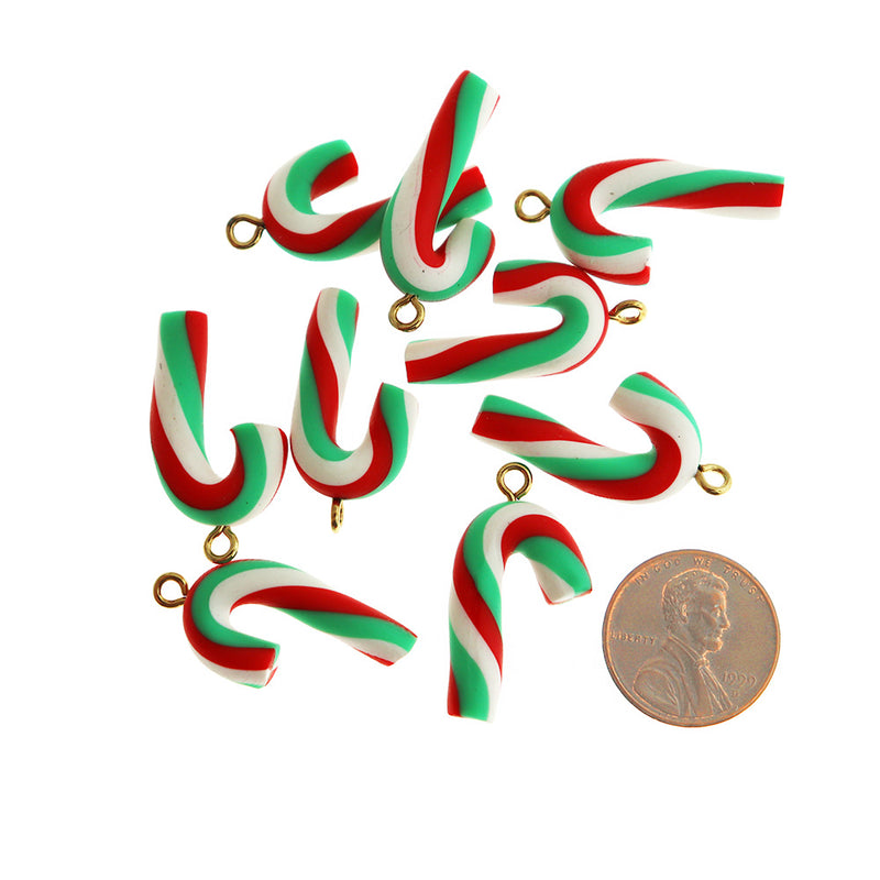 5 Candy Cane Polymer Clay Charms 2 Sided - K318