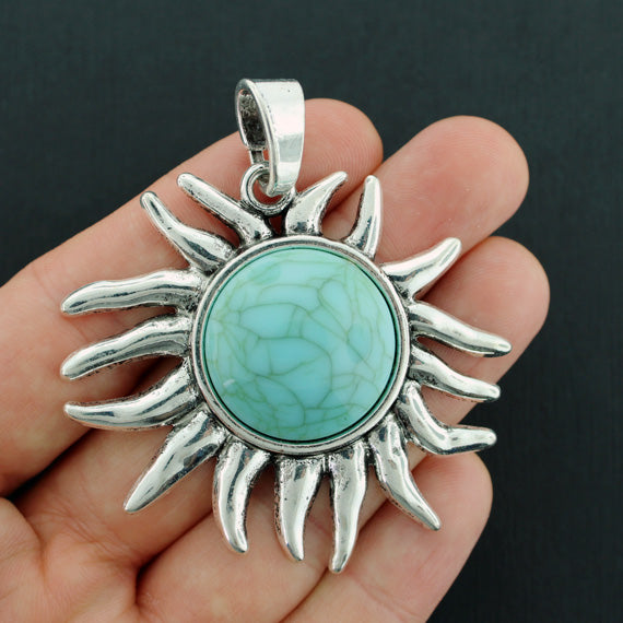 Sun Antique Silver Tone Charm and Imitation Turquoise - SC7003