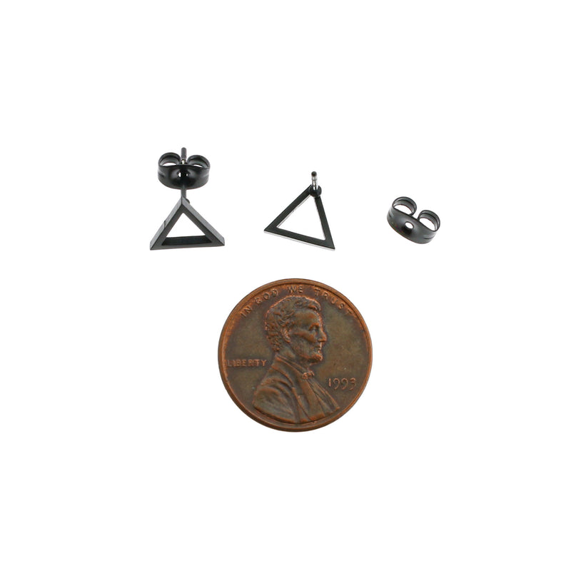Gunmetal Black Stainless Steel Earrings - Triangle Studs - 8mm x 6mm - 2 Pieces 1 Pair - ER065