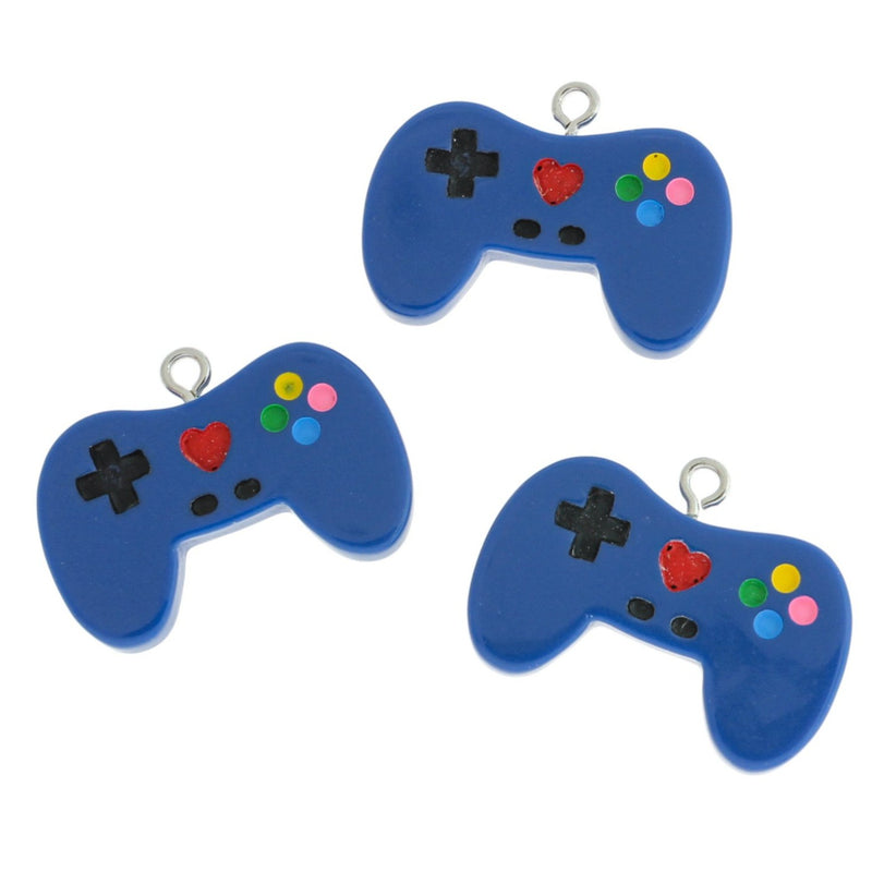 4 Blue Game Controller Resin Charms - K529