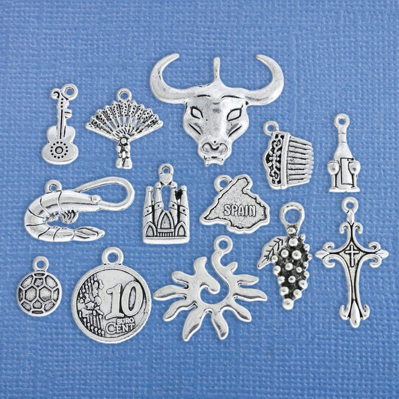 Spain Charm Collection Antique Silver Tone 13 Charms - COL340