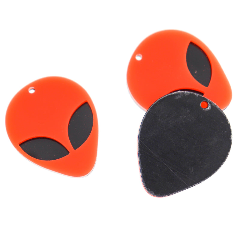 2 Orange Alien Acrylic Charms - K615