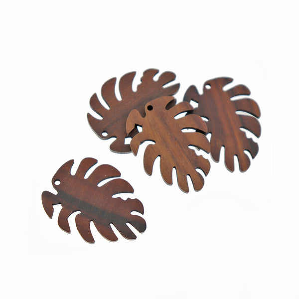 2 Tropical Leaf Natural Wood Charms 37mm - WP112