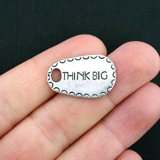 SALE 5 Think Big Antique Silver Tone Charms 2 Sided - SC3625