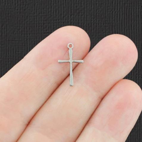 15 Cross Silver Tone Stainless Steel Charms 2 Sided - SSP005