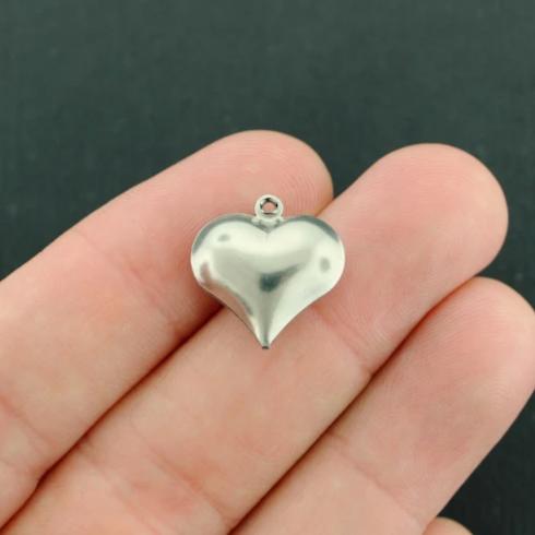 10 Heart Silver Tone Stainless Steel Charms 2 Sided - MT319