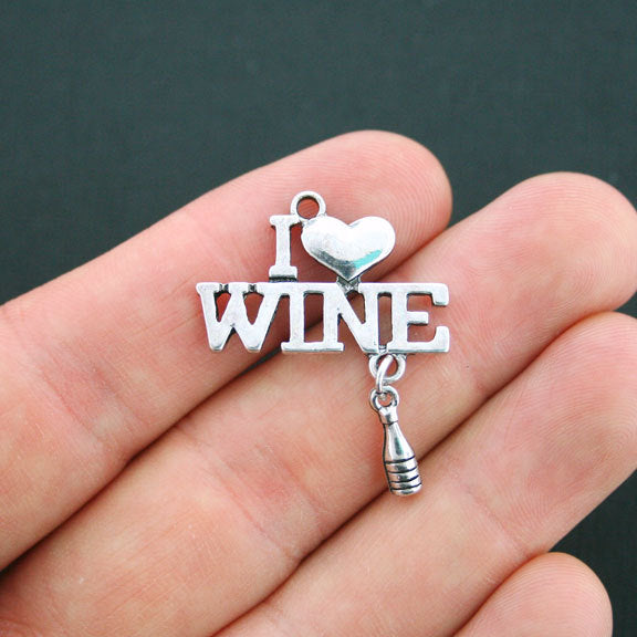 2 I Love Wine Antique Silver Tone Charms - SC4791