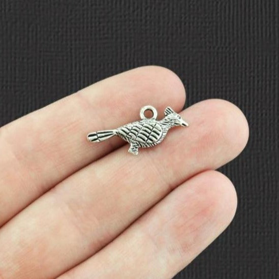 15 Cardinal Bird Antique Silver Tone Charms 2 Sided - SC2658