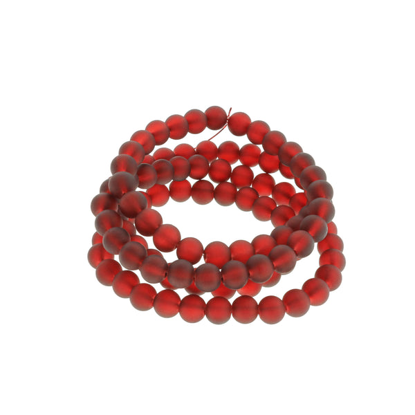 Perles de Verre Rondes 8mm - Rouge Rubis - 1 Rang 99 Perles - BD111