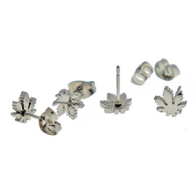 Stainless Steel Earrings - Weed Leaf Studs - 7mm - 2 Pieces 1 Pair - ER429