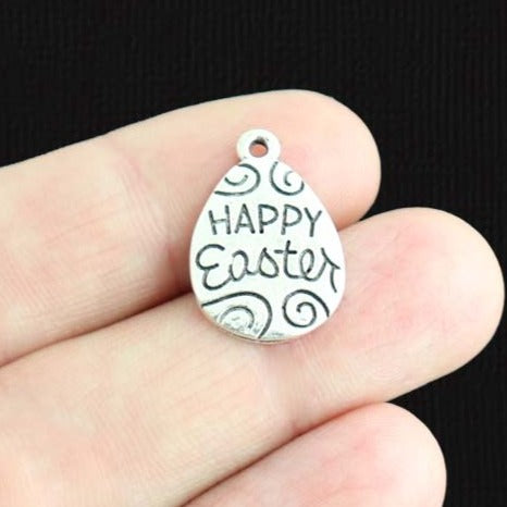 5 Happy Easter Antique Silver Tone Charms - SC1237