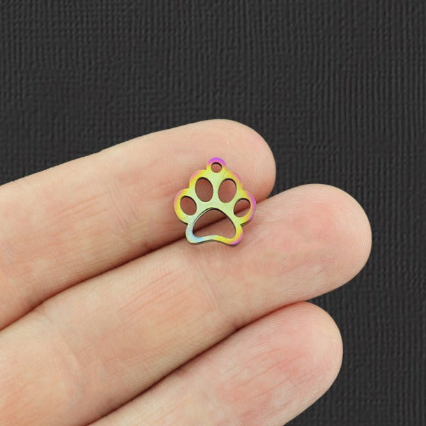 2 Paw Print Rainbow Electroplated Stainless Steel Charms - SSP118