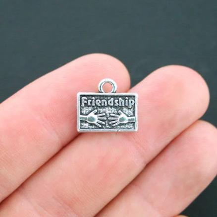 5 Friendship Antique Silver Tone Charms 2 Sided - SC2509