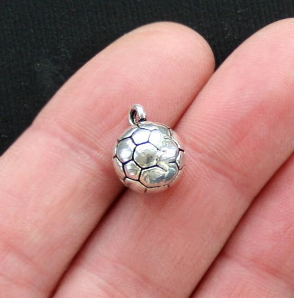 4 Soccer Ball Antique Silver Tone Charms 3D - SC2894