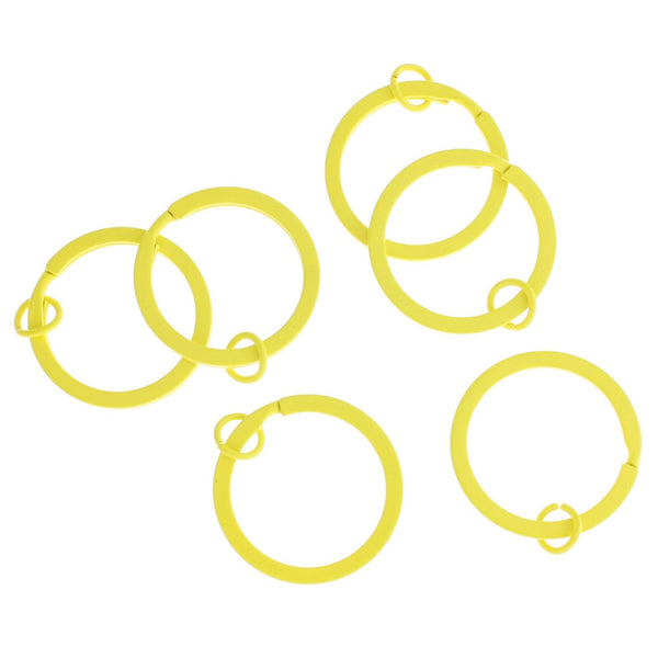 Yellow Enamel Key Rings with Attached Jump Ring - 30mm - 4 Pieces - FD163