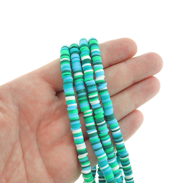 Heishi Polymer Clay Beads 6mm x 1mm - Ocean Blues &amp; Greens - 1 brin 320 perles - BD147